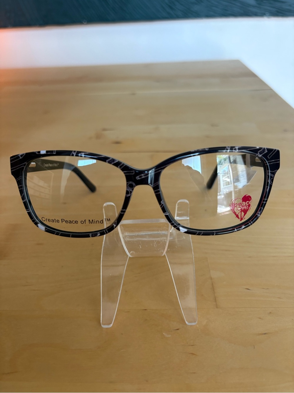 Peace Love Dream Big Black White Art Tools Rectangle Eyeglasses 55-15-140 NWT